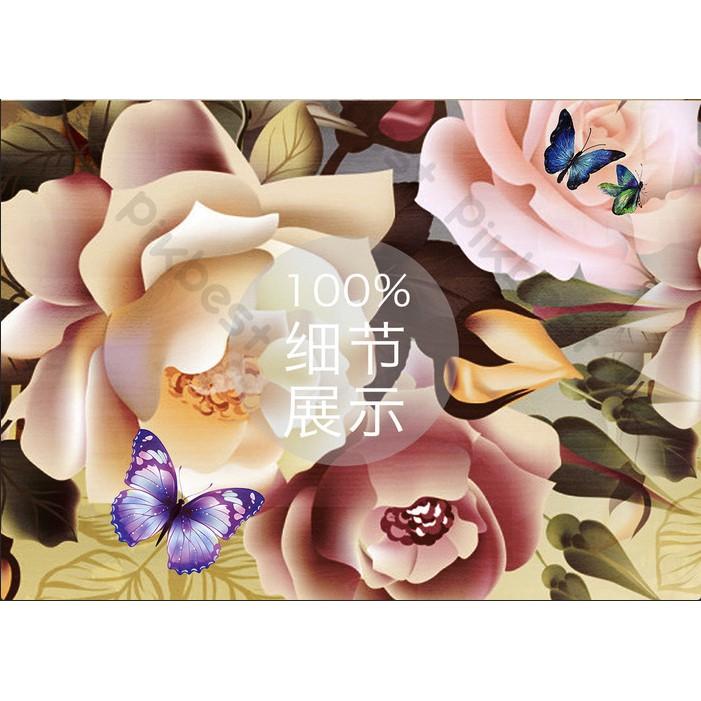 Tranh dán tường Hoa hồng và đàn bướm vui vẻ, Tranh dán tường 3d hiện đại MS1165906