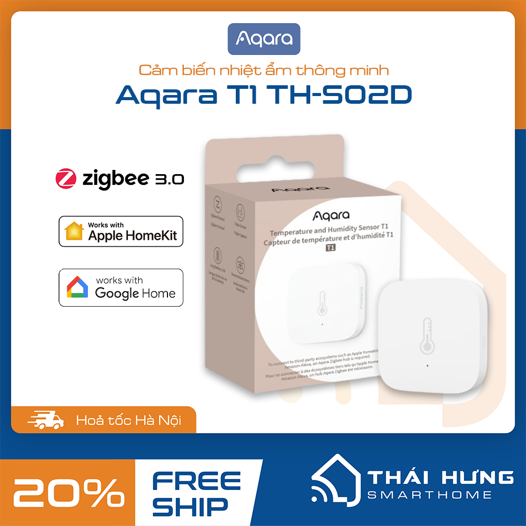 Cảm biến Nhiệt độ Độ ẩm Aqara T1 Zigbee 3.0 TH-S02D Temperature Sensor, Tương thích HomeKit, Cần trang bị Hub