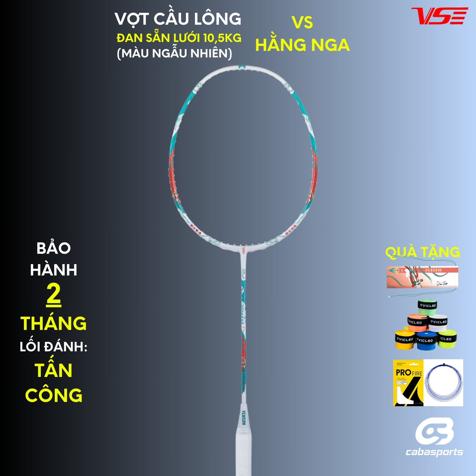 Hình ảnh Vợt cầu lông VS Hằng Nga nội địa đã đan lưới 10.5kg chuyên công Bảo hành khung vợt 02 tháng Kèm quà tặng túi vợt và quấn cán