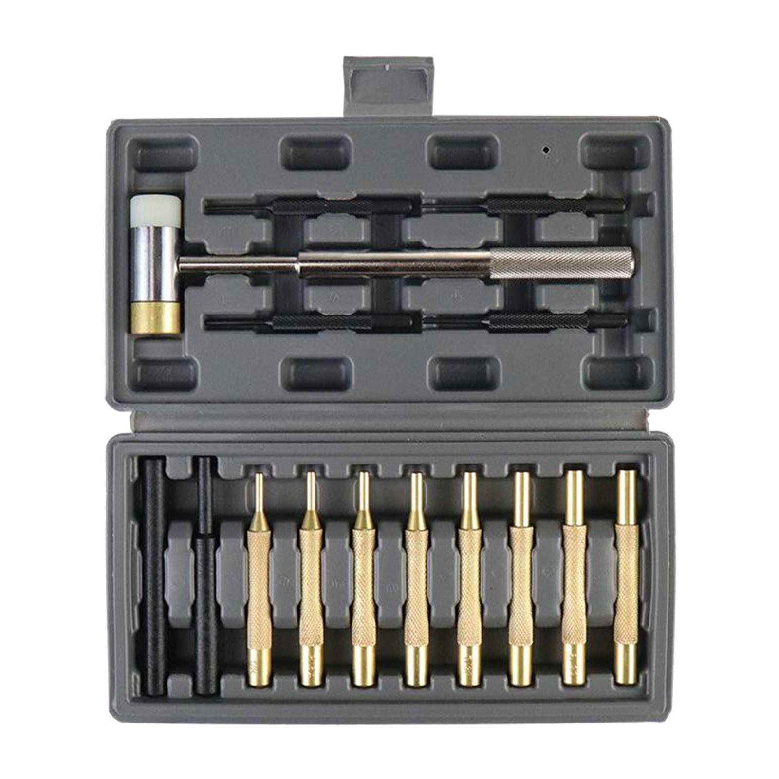 15 Pcs Brass Punch Set And Double-Sided Copper Hammer, Brass, Steel, Plastic Punches, Brass Center Punch Tool Kit for Armorers, Watch, Jewelry, Craft