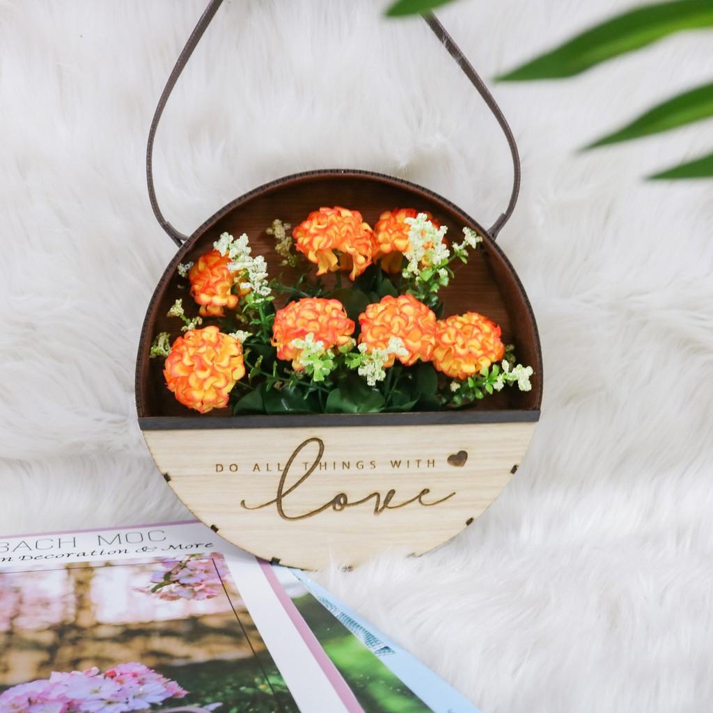 Giỏ gỗ treo hoa