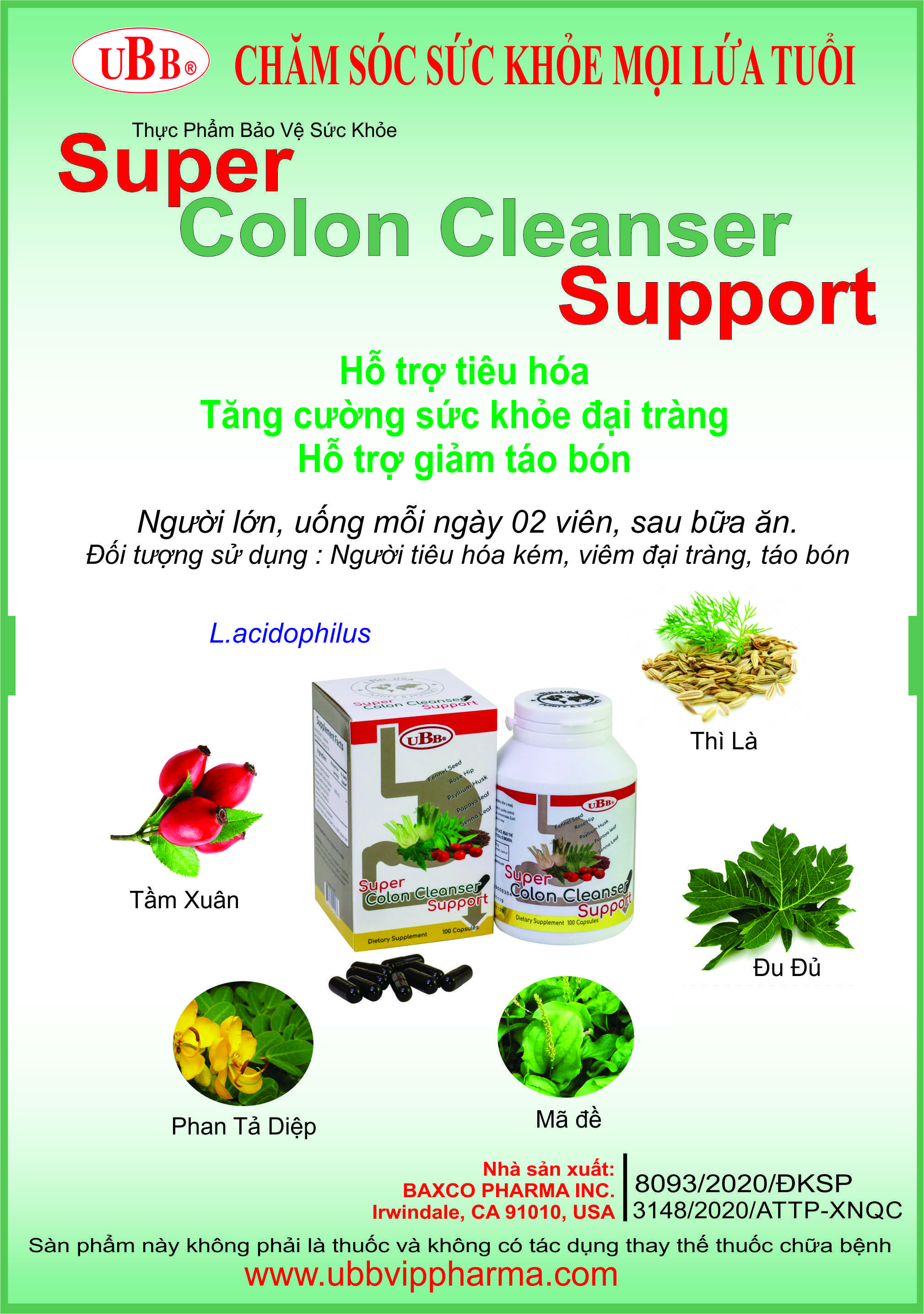 Thực Phẩm Chức Năng - Super Colon Cleanser Support - Hỗ Trợ Tăng Cường Sức Khỏe Đại Tràng, Giảm táo bón, Làm sạch đại tràng