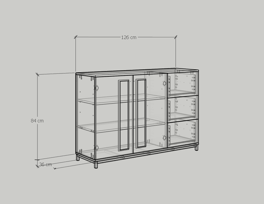 [Happy Home Furniture] LOUIS , Tủ lưu trữ 3 ngăn kéo 2 cửa mở - chân sắt , 126cm x 36cm x 84cm ( DxRxC), THK_058