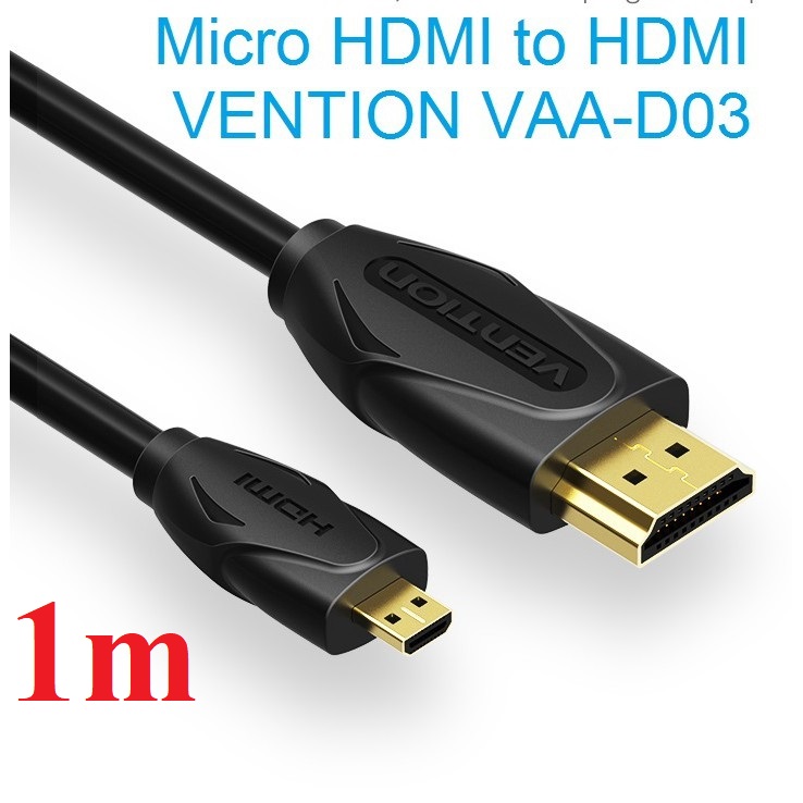 [ Micro HDMI ra HDMI ] Cáp chuyển / đầu chuyển đổi Micro HDMI male ra HDMI male Vention VAA-D03 / AITB0 - Hàng chính hãng