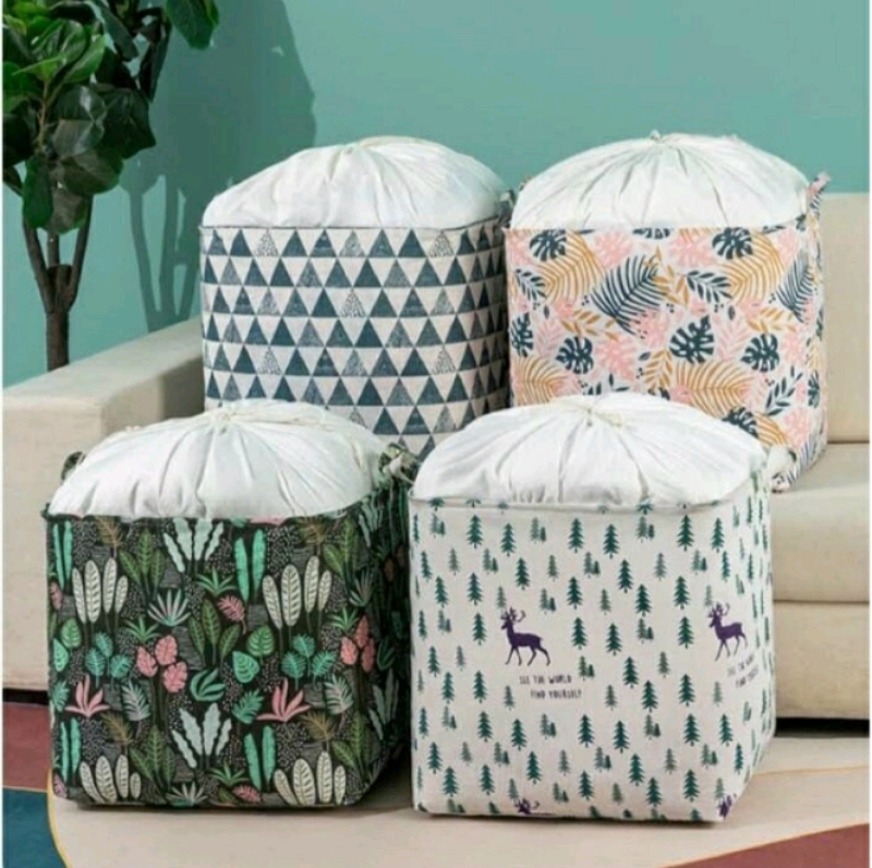 Túi đựng chăn màn quần áo Khung thép chống thấm 100L - Họa tiết vintage cực xinh