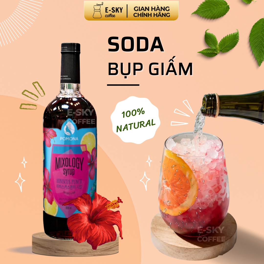 Siro Bụp Giấm Pomona Hibiscus Syrup Nguyên Liệu Pha Chế Hàn Quốc Chai Thủy Tinh 1 Lít