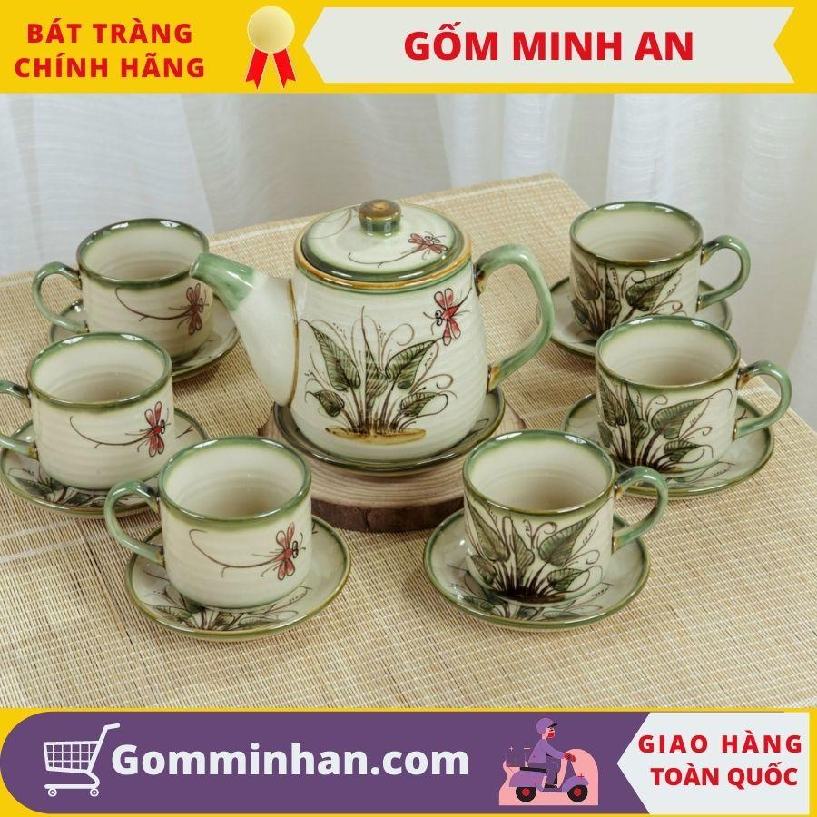 Bộ ấm trà cafe tròn men tro cổ gốm Minh An Bát tràng, dung tích ấm 750ml