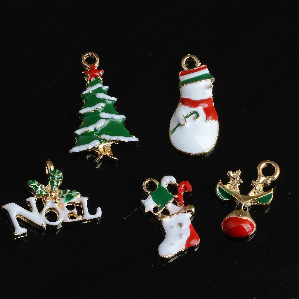 10 Pieces Mixed Enamel Christmas Charms Pendants DIY Xmas Jewelry Gifts Decorations &amp; 50 Pieces Assorted Resin Flatback Cabochons Christmas Beads Embellishments for DIY Crafts
