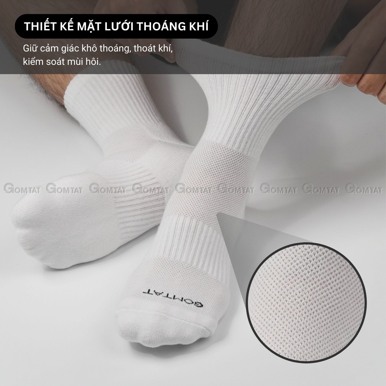 Combo 10 đôi vớ trắng GOMTAT nam nữ cổ cao, chất liệu cotton mềm mại, có lót xù êm chân - NGAN-STA-5009-TRANG-CB10