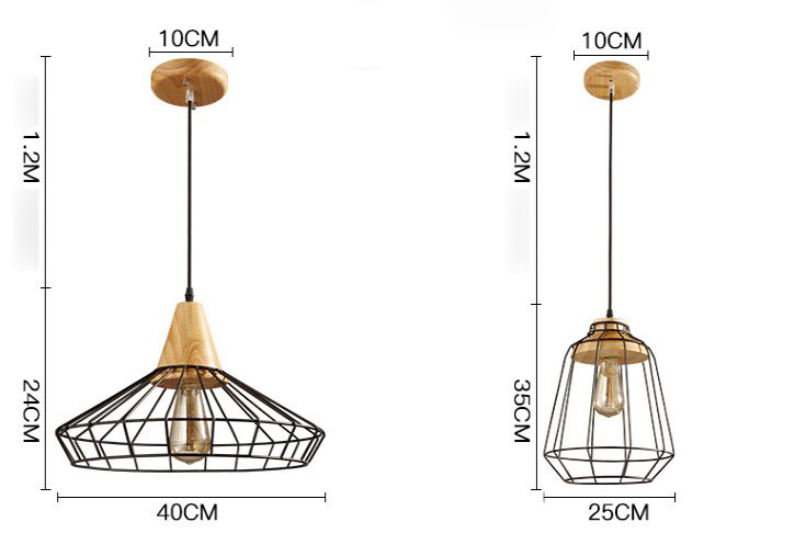 Đèn thả trang trí đuôi gỗ lồng sắt RETRO