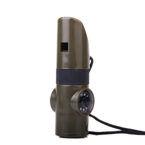 7-in-1 Multifunctional Compass Flashlight Magnifier Thermometer LED Emergency Survival Whistle For Outdoor Hiking Camping Accessory