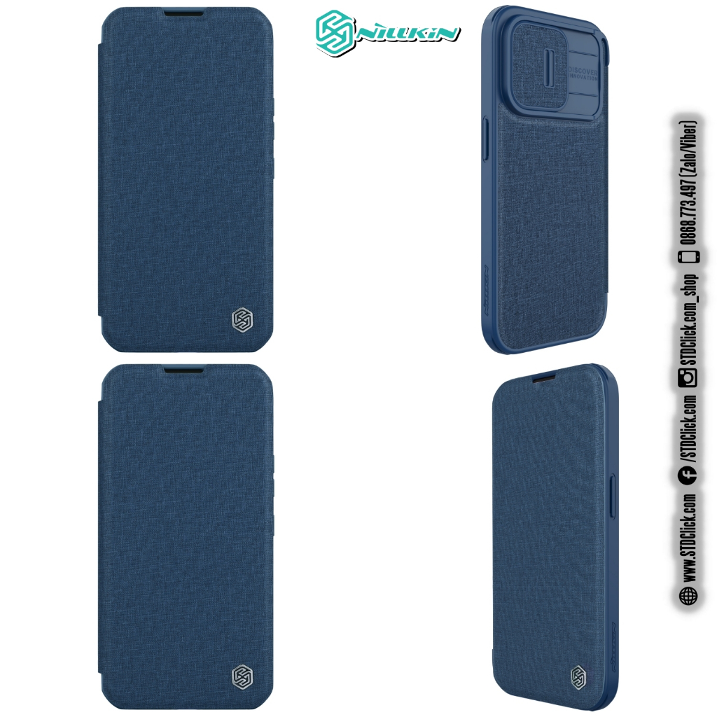 BAO DA DÀNH CHO ĐIỆN THOẠI IPHONE 15 PRO MAX - 15 PRO NILLKIN QIN PRO plain leather + cloth BẢO VỆ CAMERA