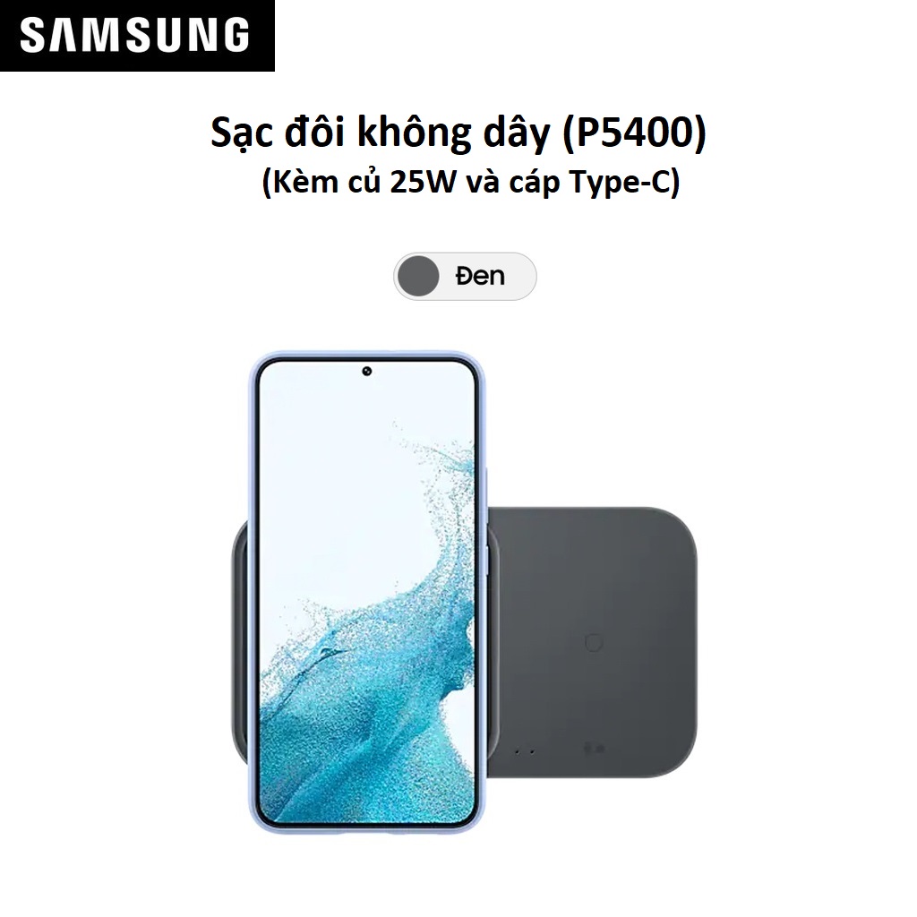 Đế sạc đôi không dây Samsung 15W (kèm củ 25W và cáp USB-C) EP-P5400 - Hàng Chính Hãng