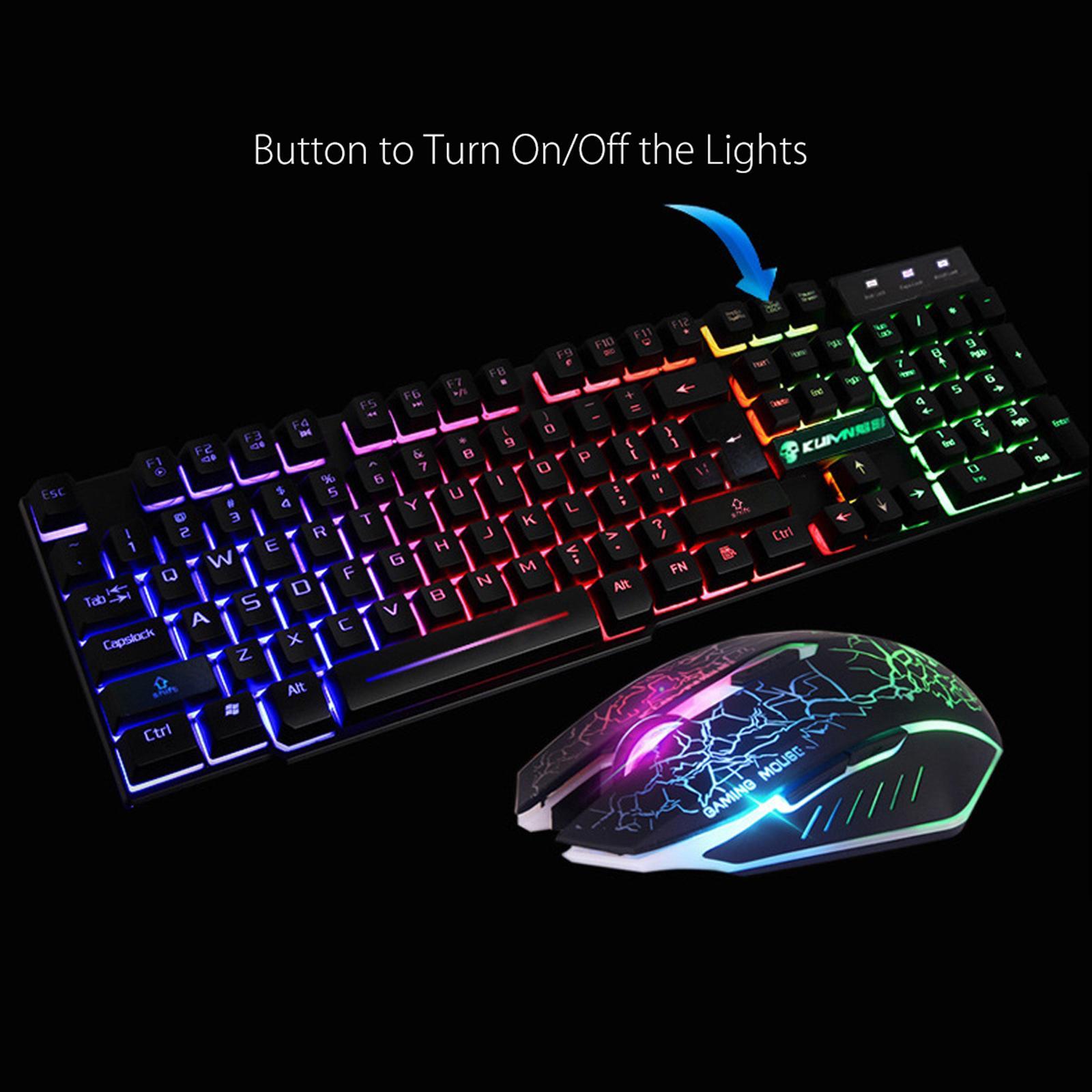 Rainbow LED USB Wired Gaming Keyboard & Mouse Pad Set for PC Laptop