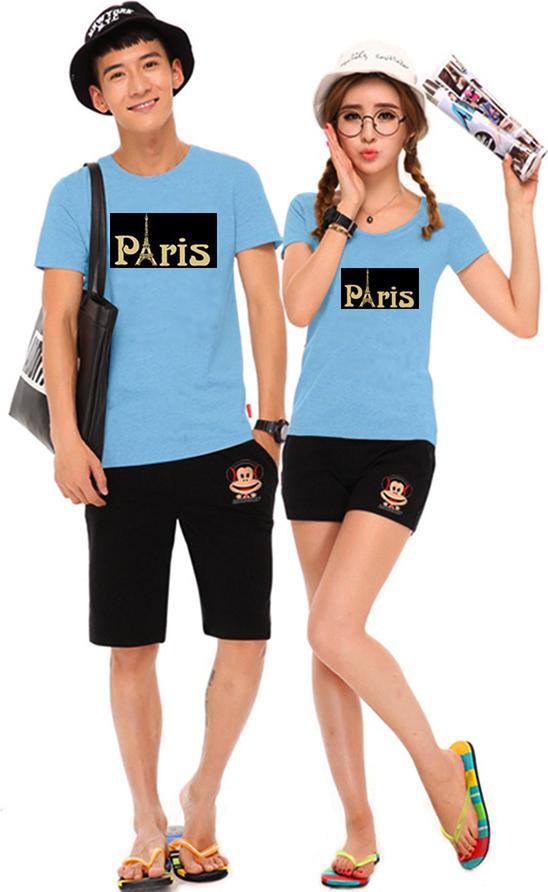 Bộ Áo Thun Đôi Paris - Màu Xanh Biển - M - XL