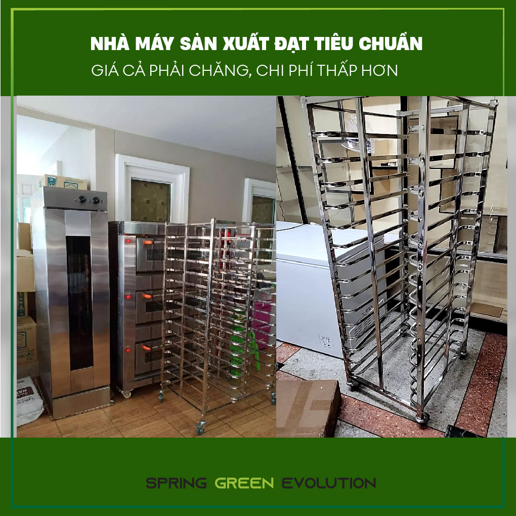 Kệ Inox Khay Bánh, Xe Hong Bánh SGE Chất Liệu Inox Dày Dặn, Có Khoá Bánh. Có 4 Size 6,10,15,30 Tầng