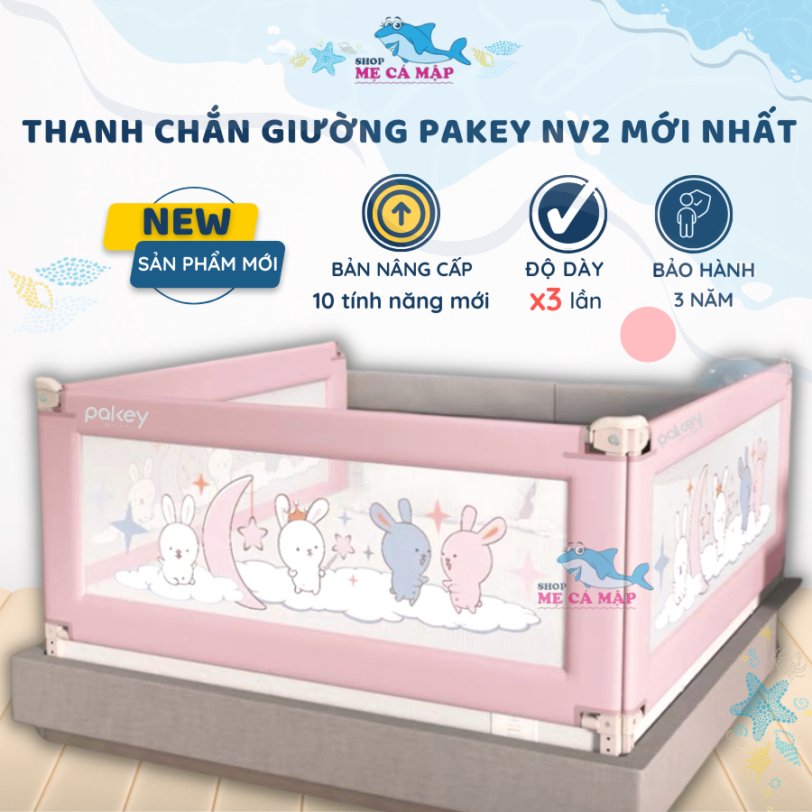 Thanh Chắn Giường Pakey NV2 Nâng Hạ Dạng Trượt Dễ Dàng ,Thanh Chắn Giường Có Khóa Xoáy 2 Chiều, Bọc Xốp An Toàn Cho Bé