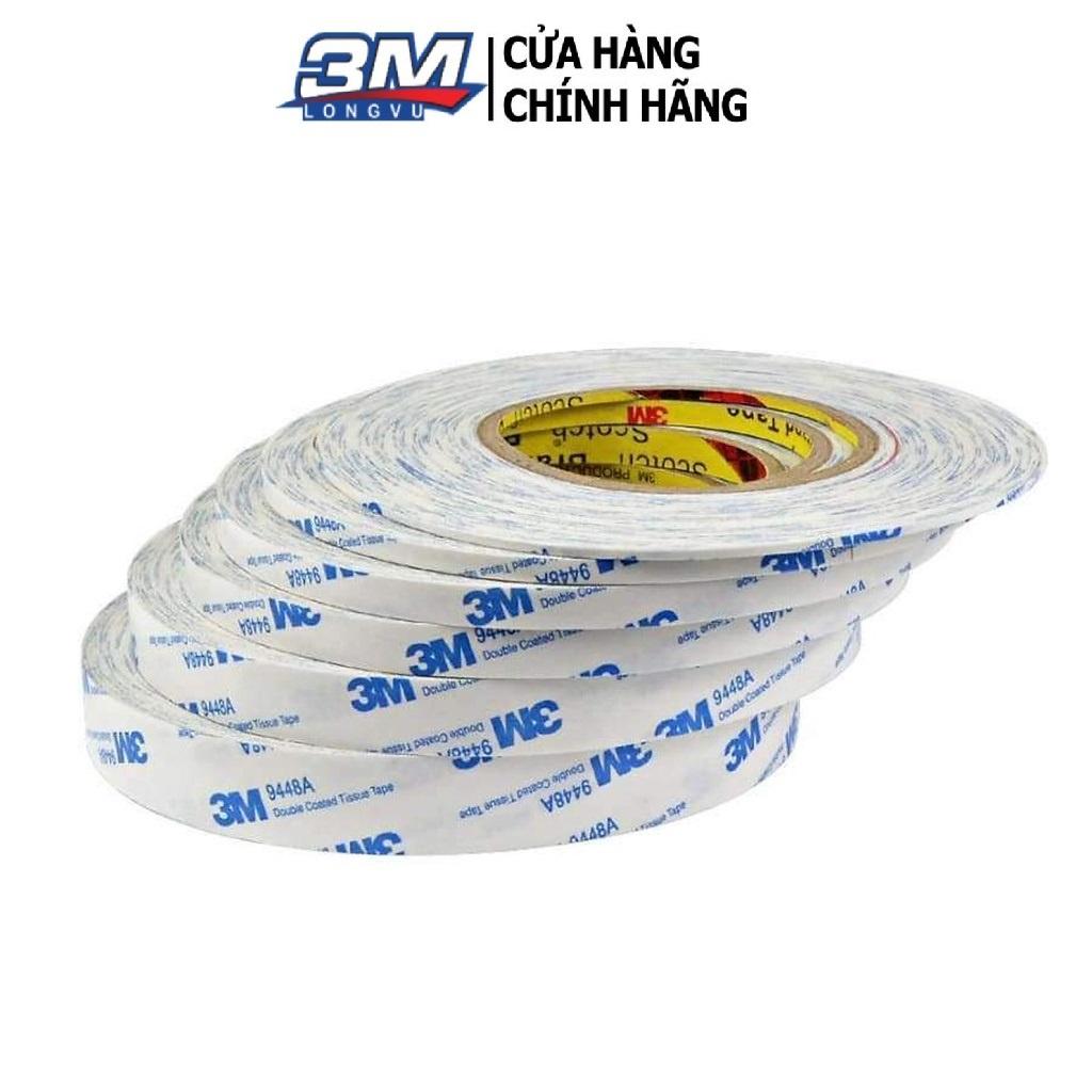 Băng keo 2 Mặt Chịu Nhiệt Dán Linh Kiện Điện Tử 3M Khổ 12mm x 50m 9448A-12 - 3M Long Vu