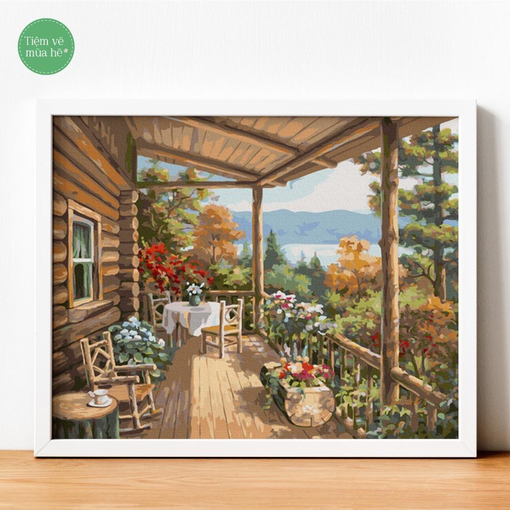 Tranh số hóa  - Ngôi nhà nhỏ trong rừng đã căng khung 40x50cm 30 màu