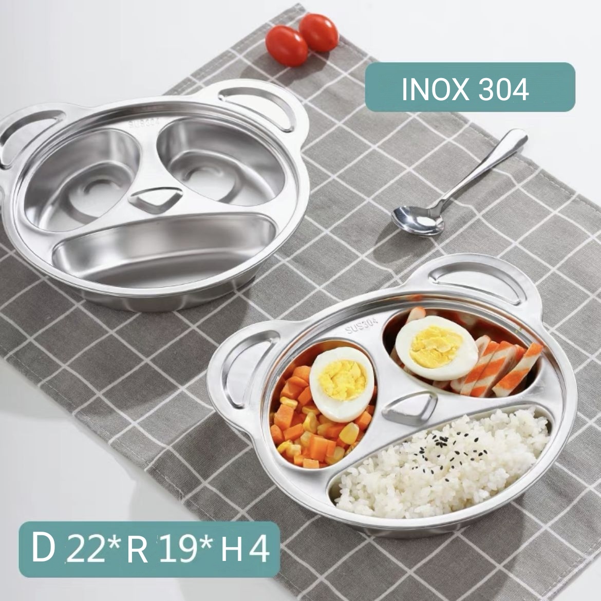 khay cơm,khay ăn dặm cho các bé inox 304 cao cấp 100% ( tặng hộp thìa đũa bear)