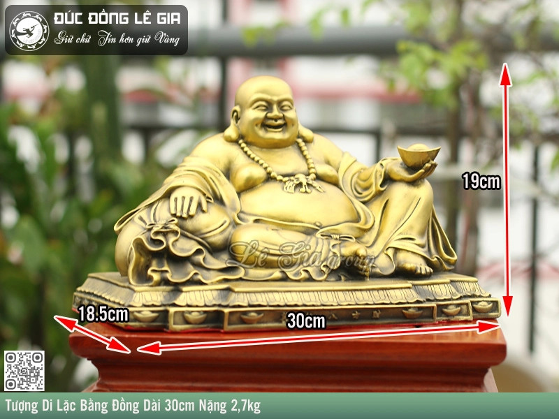 Tượng Di Lặc Bằng Đồng Dài 30cm Nặng 2,7kg