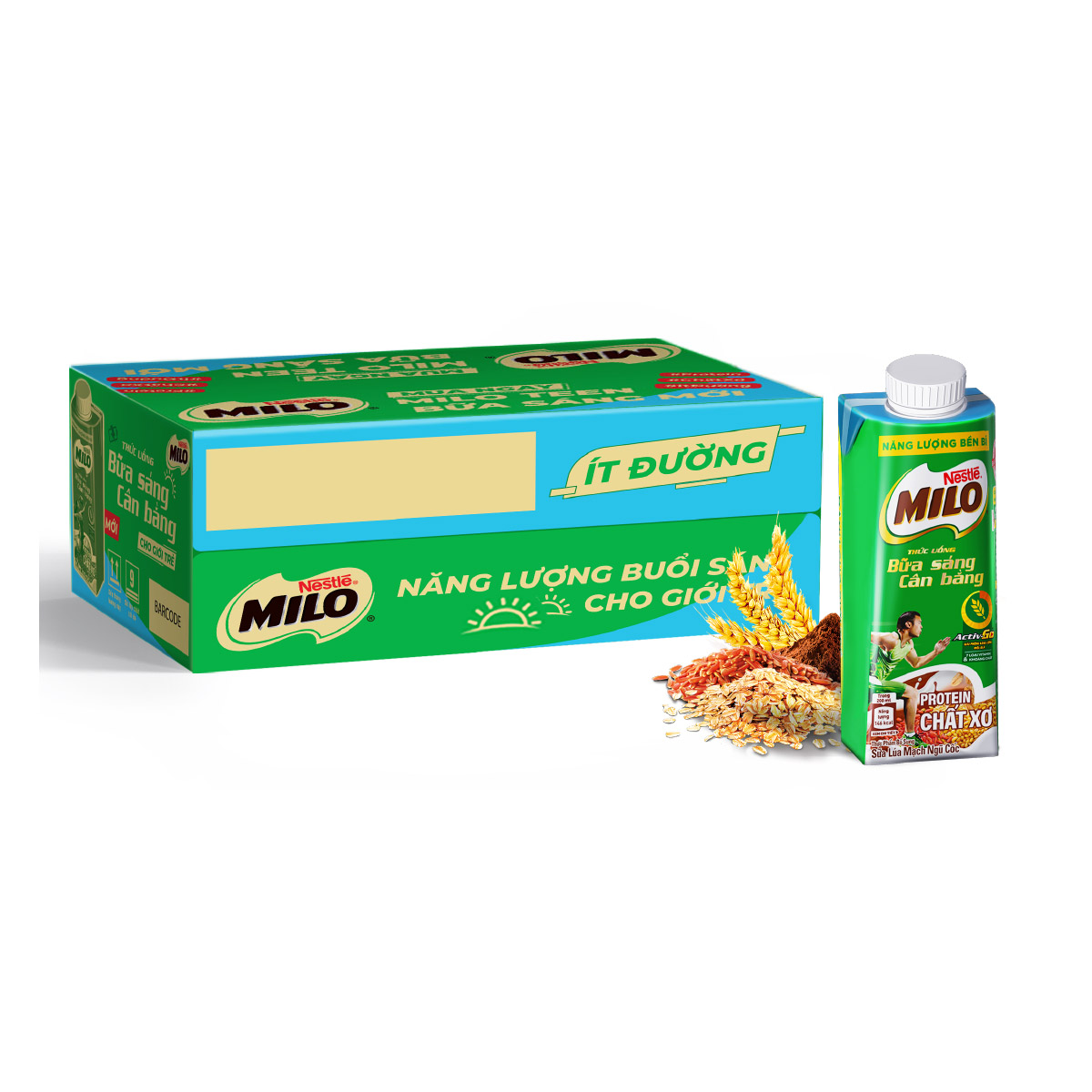 Sữa lúa mạch Nestlé MILO Teen Bữa Sáng Ít đường thùng 24 hộp x 200 ml