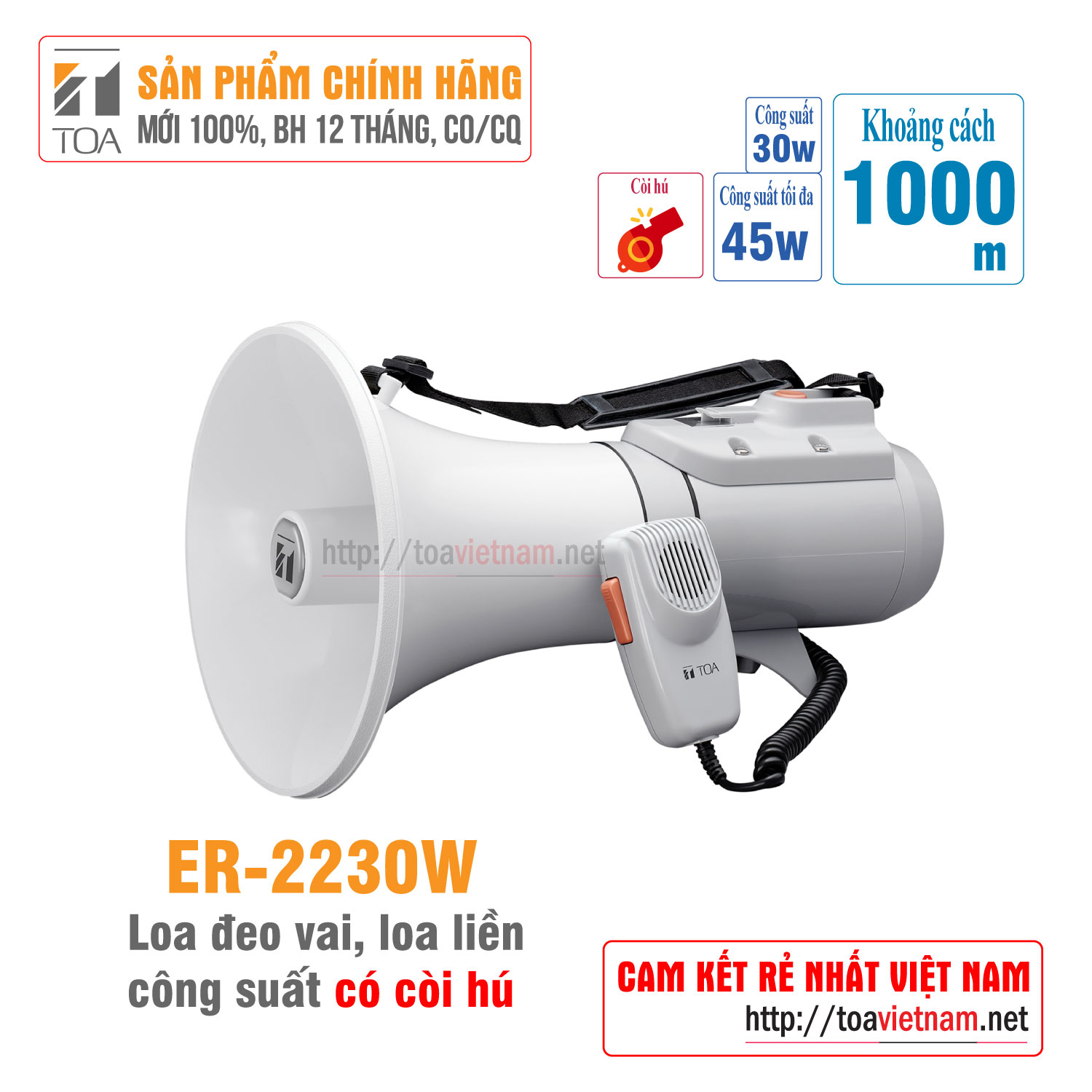 Loa đeo vai, cầm tay TOA 30W còi hú: TOA ER-2230W - Hàng chính hãng