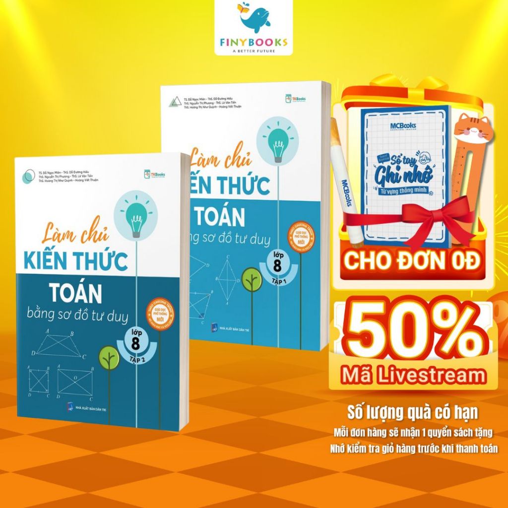 Sách - Combo Làm Chủ Kiến Thức Toán Bằng Sơ Đồ Tư Duy Lớp 8 – Tập 1 + tập 2