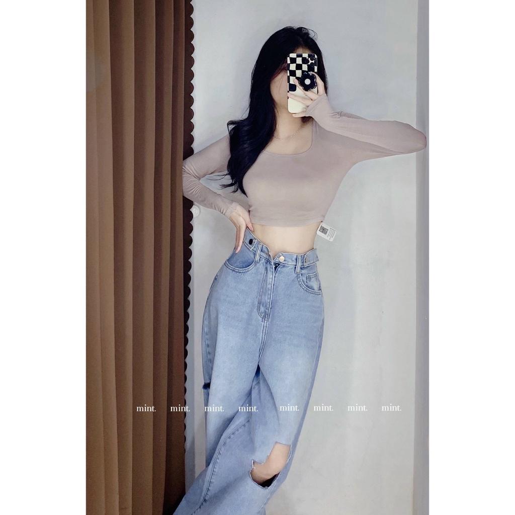 ÁO CROPTOP CỔ VUÔNG TAY DÀI CỰC TRẺ TRUNG NĂNG ĐỘNG