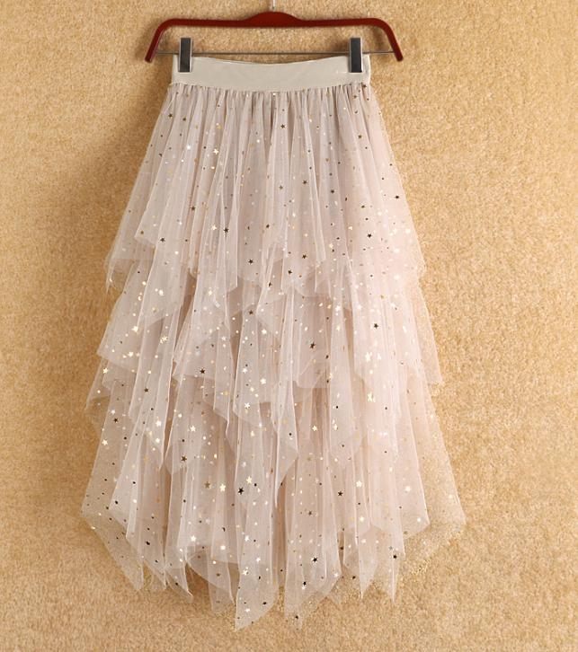Chân váy ren Tulle - Tutu xòe tròn xếp tầng đính trăng sao cao cấp mẫu hot VAY12 Free size