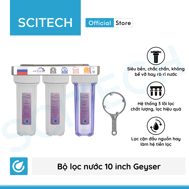 Bộ lọc nước thô đầu nguồn 3 cấp lọc 10 inch by Scitech - Hàng chính hãng