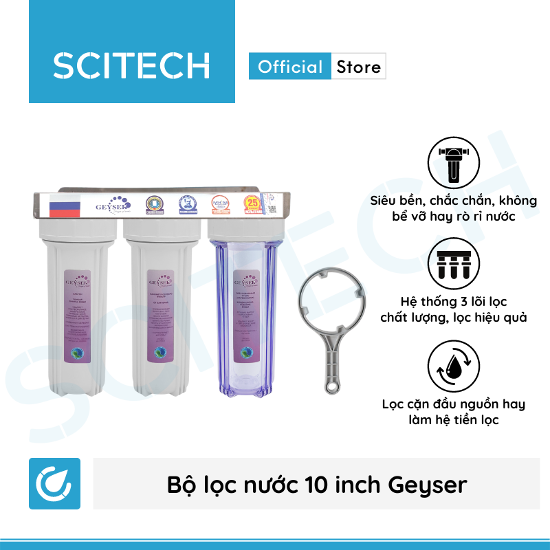 Bộ lọc nước sinh hoạt, bộ ba lọc thô 10 inch Geyser by Scitech - Hàng chính hãng