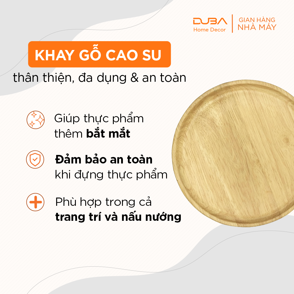 Khay gỗ cao su decor, thớt gỗ trang trí hình tròn màu tự nhiên đạt chuẩn xuất khẩu - DUBA