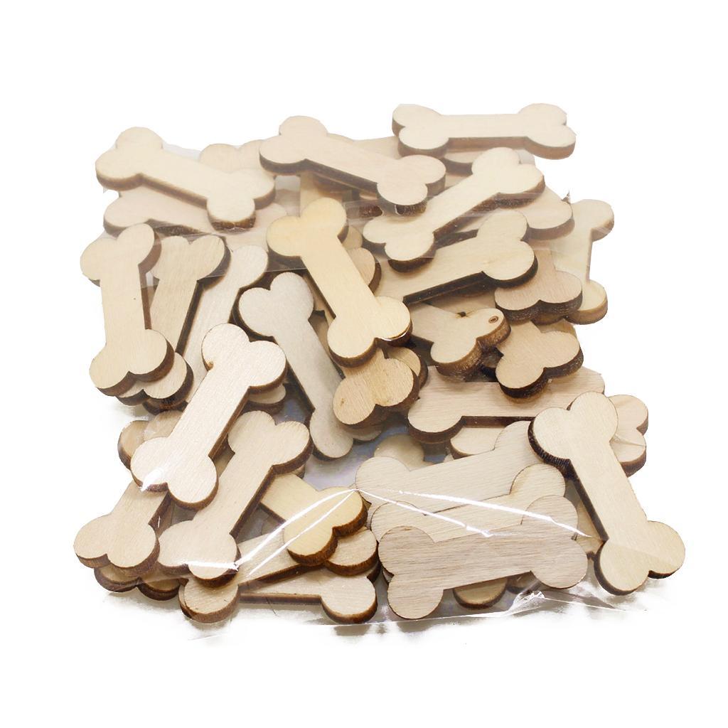 50pcs Unfinished Wood Bone Shape Wooden Pieces Craft Cardmaking Scrapbooking