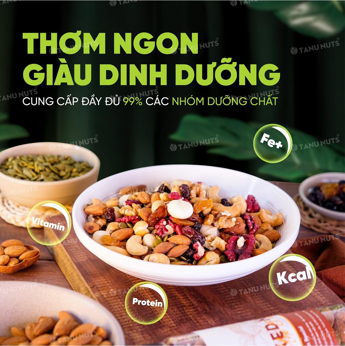 Hạt dinh dưỡng mix 8 loại TANU NUTS hũ 350g/500g, ngũ cốc granola ăn kiêng giảm cân tốt cho người tập yoga, bà bầu.