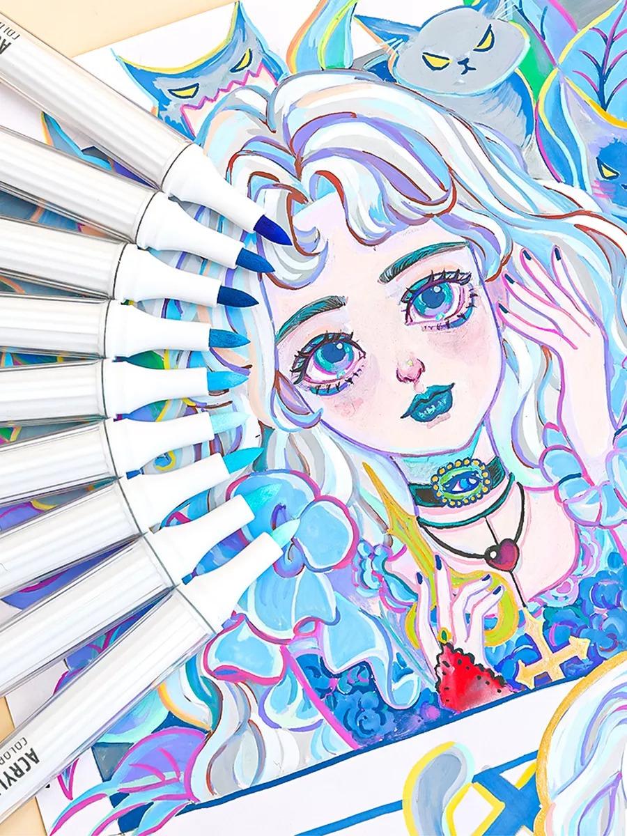 Hộp 9 Bút Màu Xanh Biển Acrylic Marker Blue Series - Languo M510-1