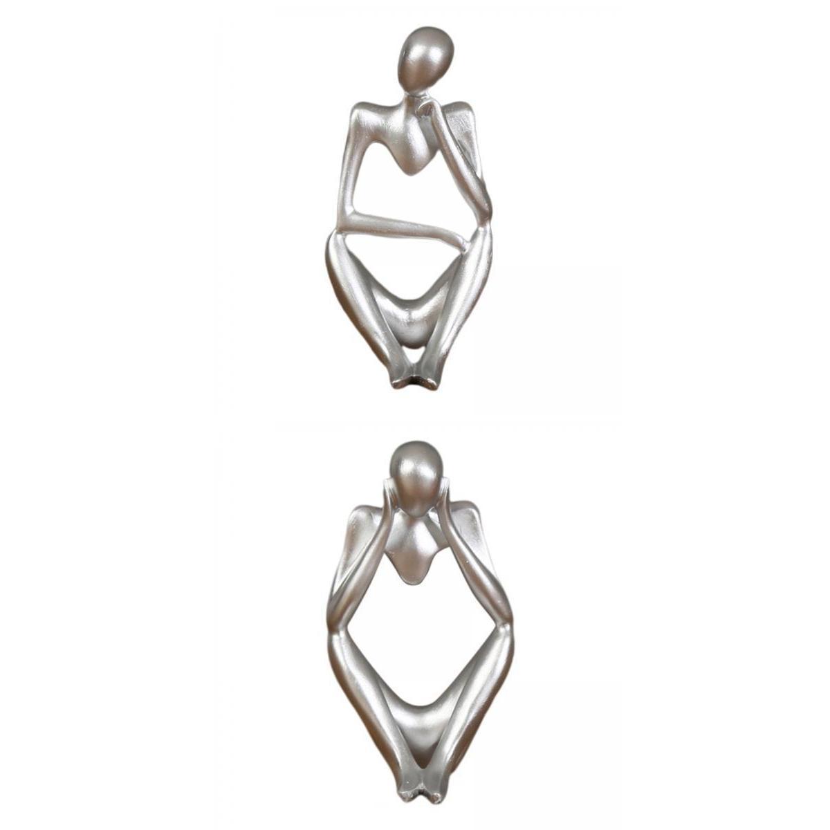 2 PCS Resin Thinker Sculpture Figurine Statue for Tabletop Bookcase Silver