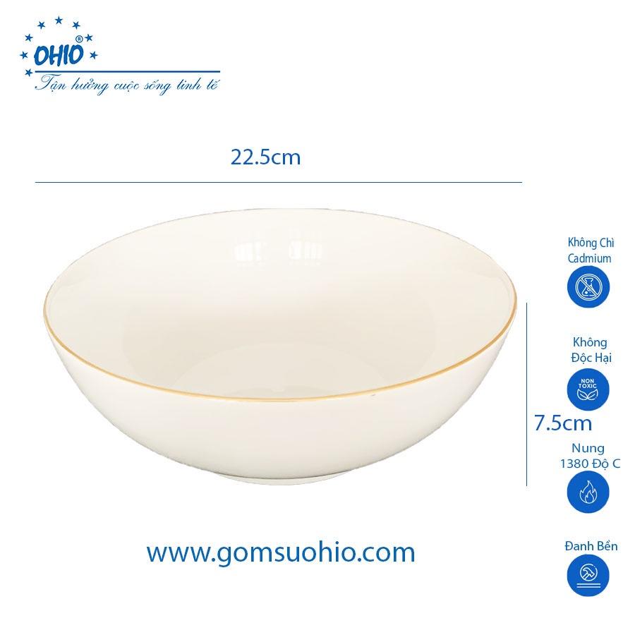 Tô Khum 23cm Sứ Trắng Viền Kim OHIO