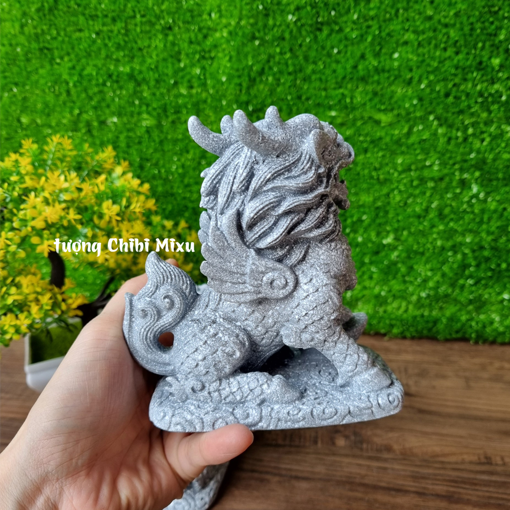 Cặp Tỳ Hưu trắng có bệ đá ngang 11cm x cao 12cm