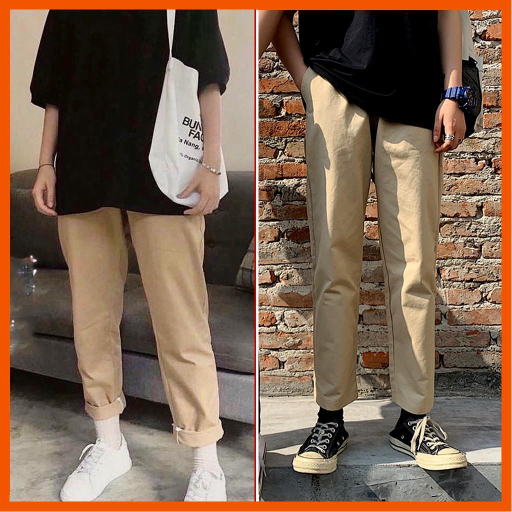 Quần Kaki Baggy Unisex Nam Nữ, Baggy Unisex Kaki Nam Nữ cạp chun vải Kaki nhập Hàn mềm co giãn