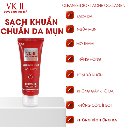 Sữa rửa mặt VK II Cleasing Foam Collagen Love Skin White 80ml