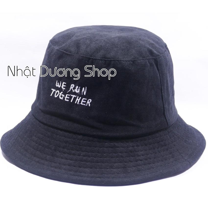 Nón Bucket vành cụp- Nón tai bèo thêu We Run Together chất nhung cao cấp phù hợp cho cả nam và nữ