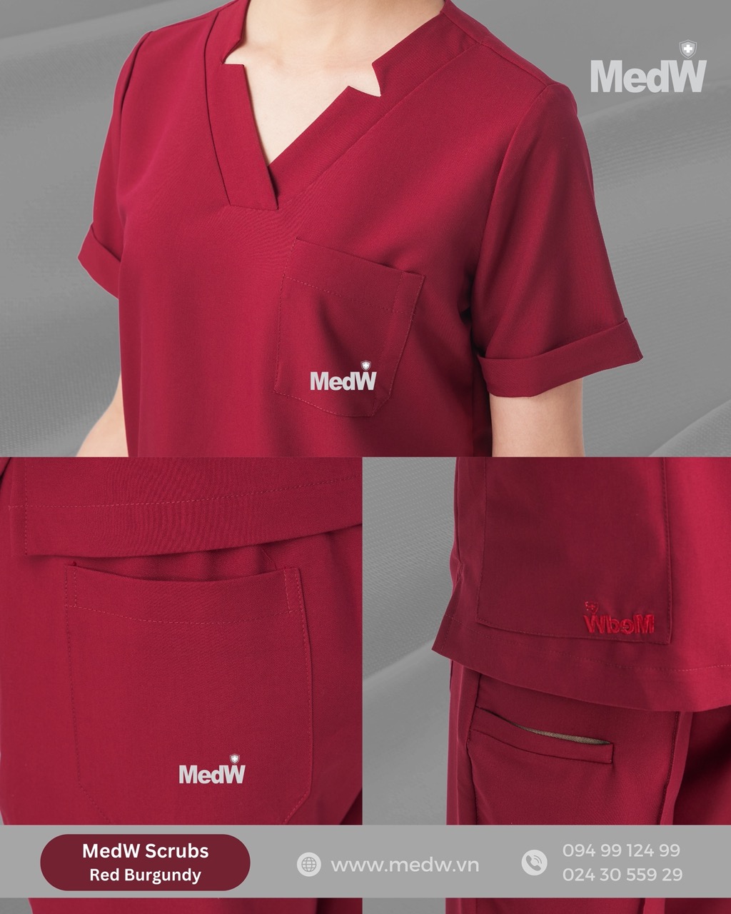 MedW Diana Scrubs Y Tế Red Burgundy (Nữ) Đỏ Rượu Vang Trang Phục Y Tế Bác Sĩ Điều Dưỡng Thẩm Mỹ Viện Spa Phòng Khám Bệnh Viện Thiết Kế Cách Tân Trang Trọng Không Bám Dính Không Nhăn Mềm Êm Xếp Ly Giữ Dáng