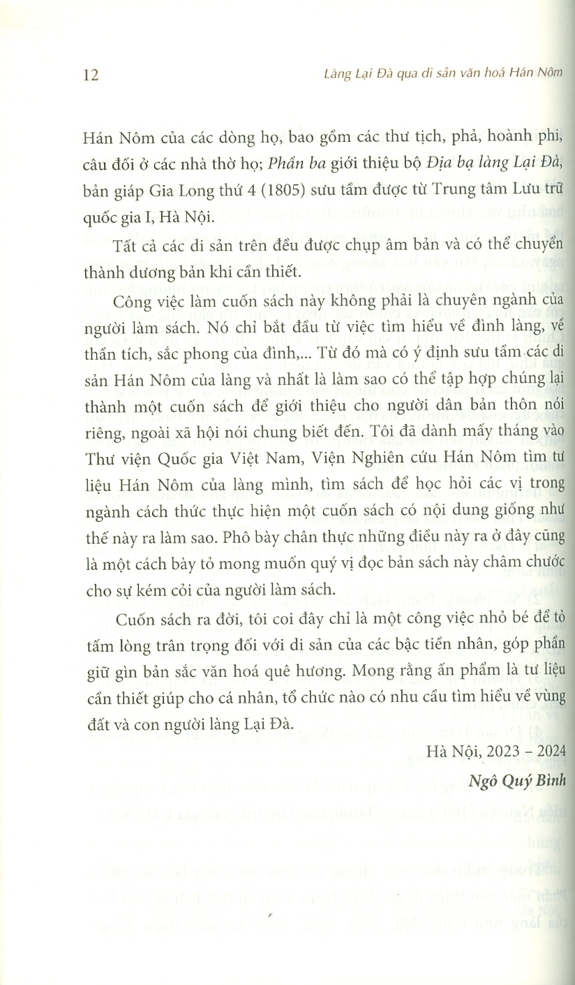 Làng Lại Đà Qua Di Sản Văn Hóa Hán Nôm (Bản in màu) - Ngô Quý Bình (Sưu tầm, giới thiệu và chú giải)