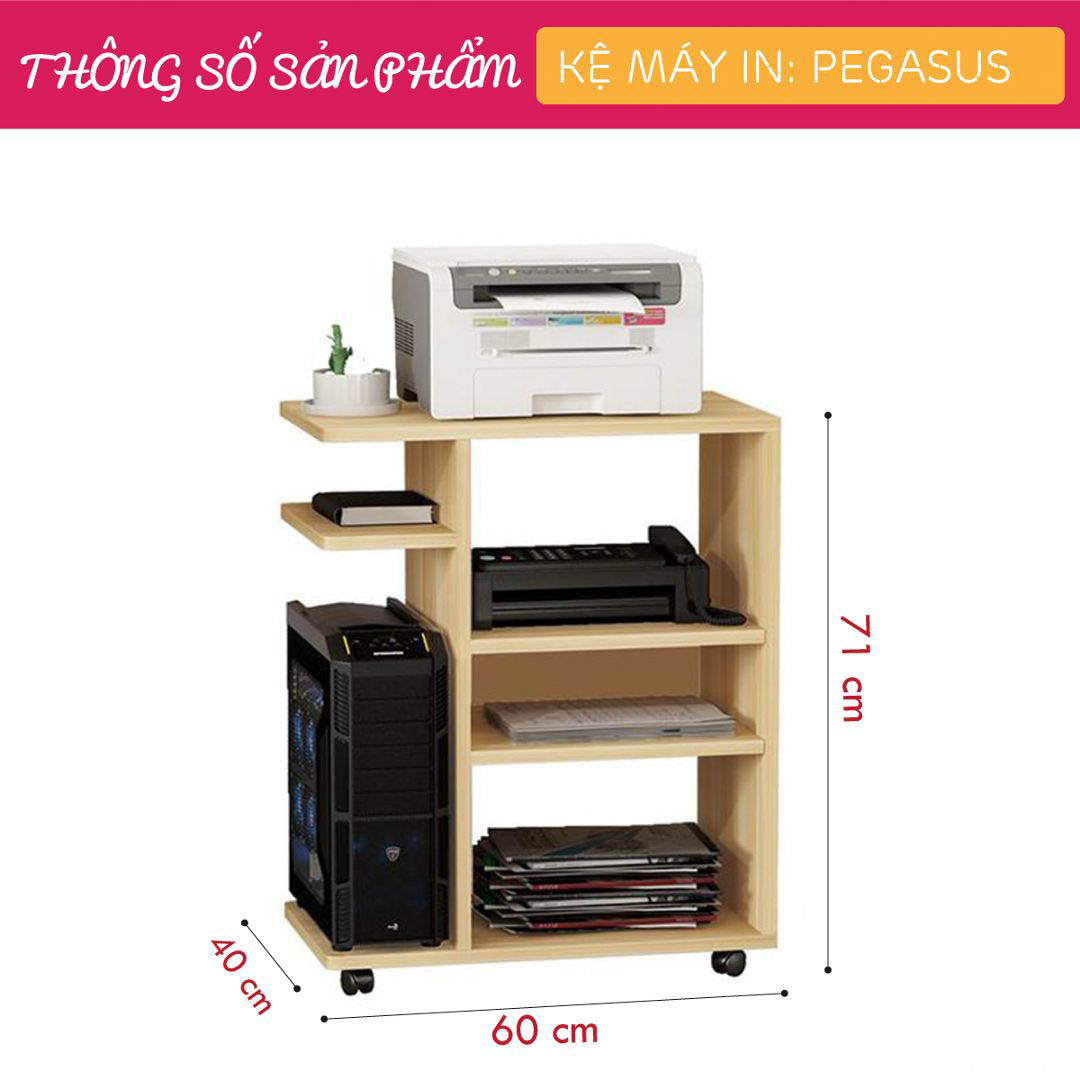 Kệ để máy in gỗ hiện đại SMLIFE Pegasus  | Gỗ MDF dày 17mm chống ẩm | D60xR40xC71cm