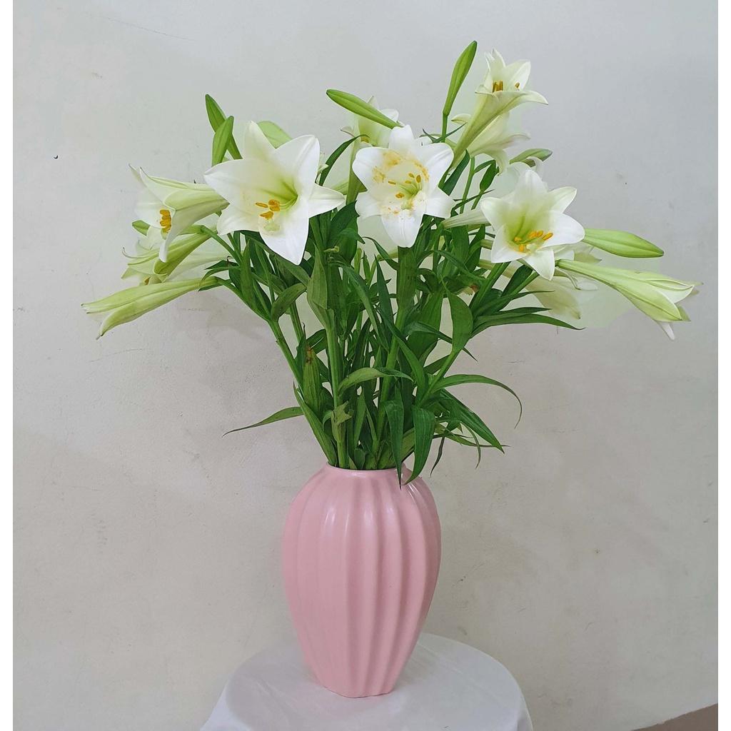 Lọ hoa Bát Tràng cao 30 cm cỡ to - Bình hoa decor trang trí gân sọc màu pastel