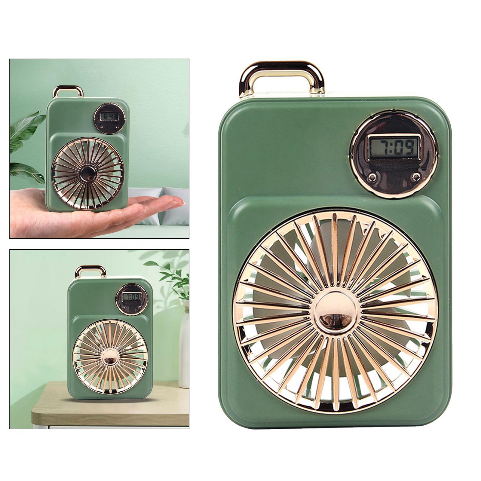 Mini USB  Desktop Fan with Clock  for Camping Golf Sports Green
