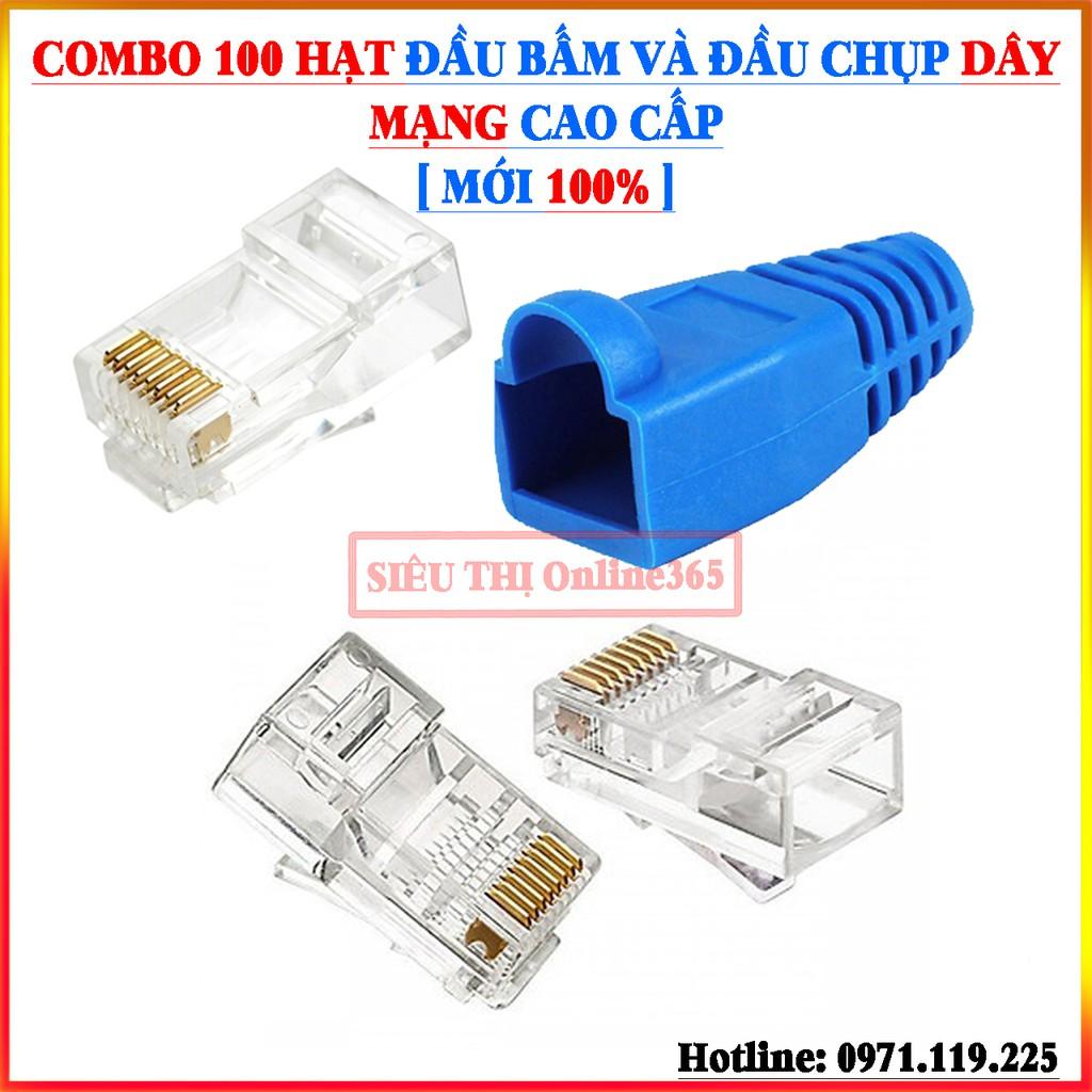 Combo 100 Hạt Đầu Bấm và Đầu Chụp Dây Mạng RJ45 Cao Cấp - Mới 100%