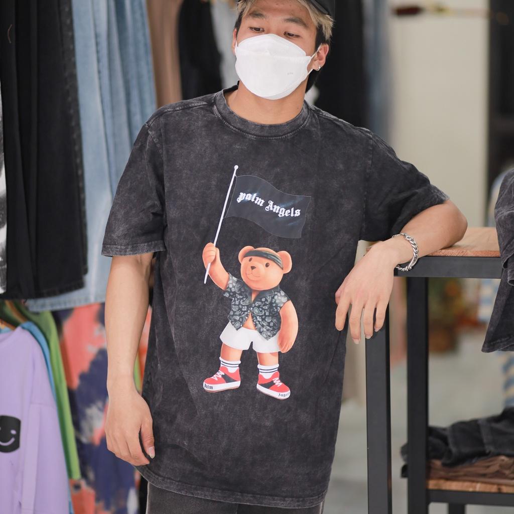 Áo thun loang đen PLAM ANGELS tay lỡ nam nữ chất liệu 100% cotton cao cấp dáng unisex