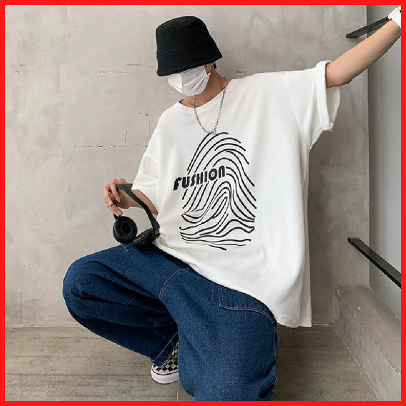 Áo Thun Nam Tay Lỡ Unisex In Họa Tiết Vân Tay FUSHION